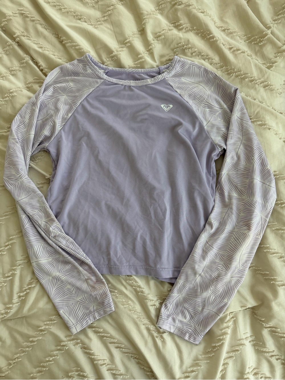 Roxy Lavender Long-Sleeve Kids Rashguard with Patterned Sleeves